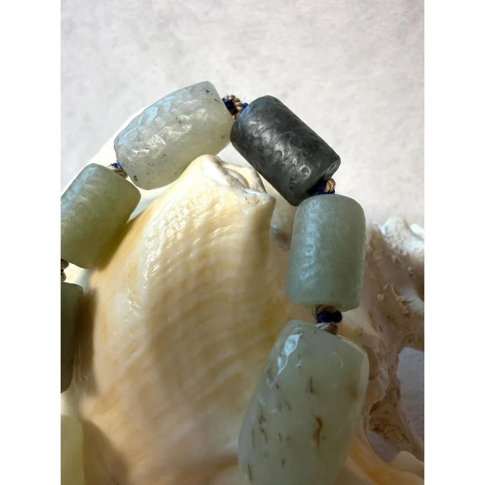 Multi-Color Natural Jade Bracelet OOAK Rustic Jade Adjustable Pull-Tie Closure